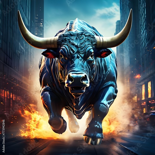 exchange cool bull on wall street market concept, Ai Generated