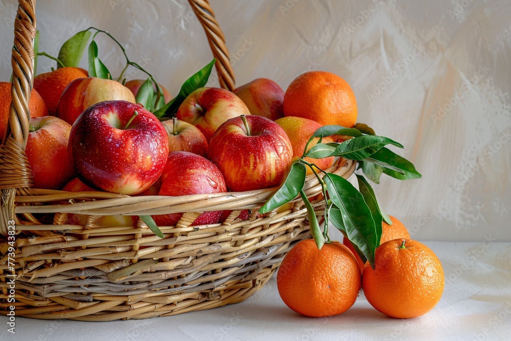 Fresh Fruit Basket with a Twist Including Oranges and Apples for a Healthy and Delicious Snack Generative AI Fresh Fruit Basket with a Twist Including Oranges and Apples for a Healthy and Delicious Snack Generative AI