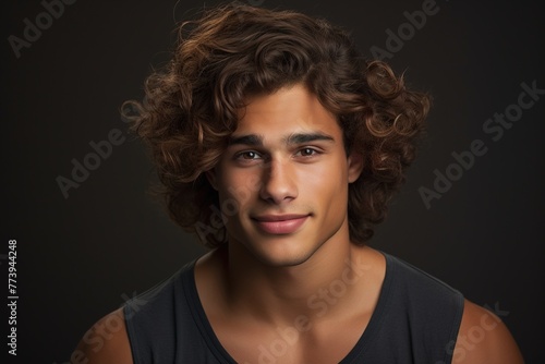 A man with curly hair is smiling for the camera