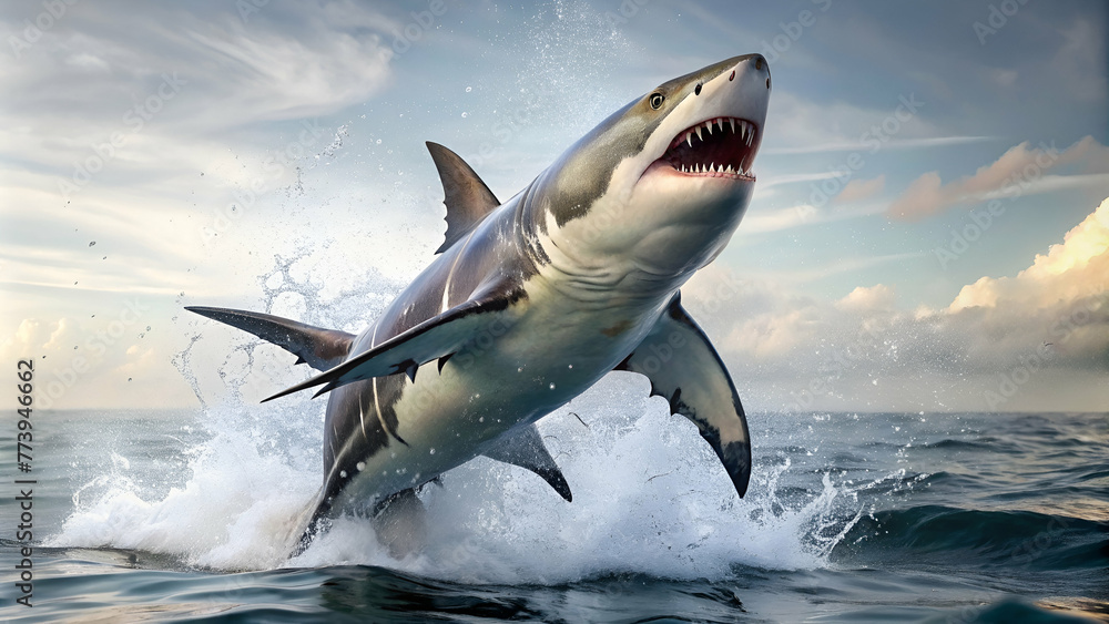 Fototapeta premium shark jumping on sea surface