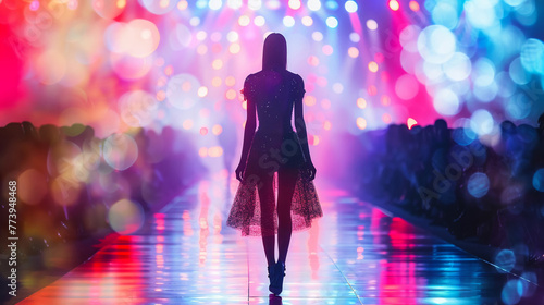 Out of focus fashion runway, creating a dreamy, blurred background