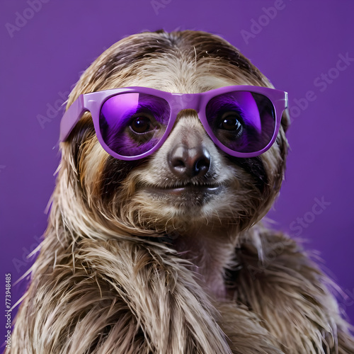 sloth sunglasses on purple background. the text space. copy space. for postcards , banners, posters, advertisements © Эля Эля