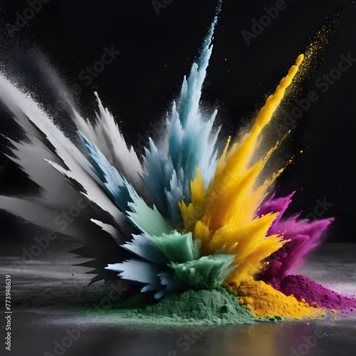 An explosion of holi colored paints on a black background. for postcards , banners, posters, advertisements