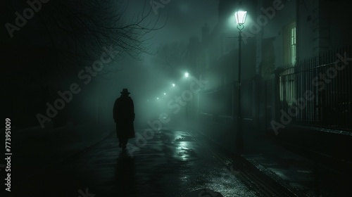 Mysterious Nighttime Stroll A Foggy  Rainy Evening in the City Generative AI