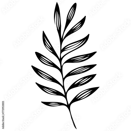 Hand drawn leaves line linear black Strock Symbol visual illustration  handmade leaves - herbs and leaf branches with leaves and flowers vector icon