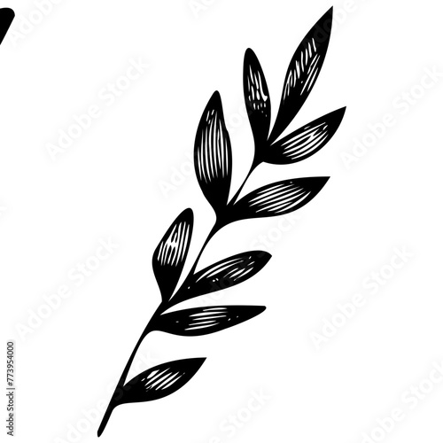 Hand drawn leaves line linear black Strock Symbol visual illustration, handmade leaves - herbs and leaf branches with leaves and flowers vector icon