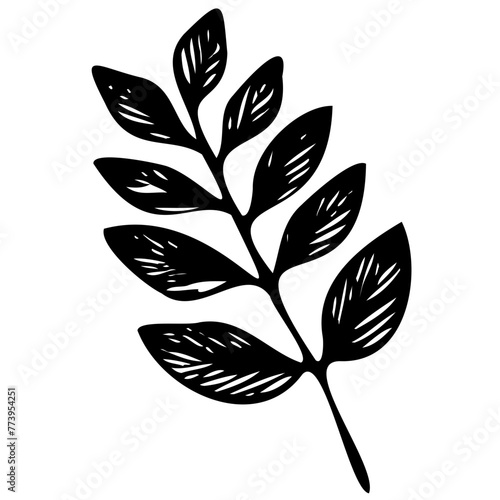 Hand drawn leaves line linear black Strock Symbol visual illustration, handmade leaves - herbs and leaf branches with leaves and flowers vector icon