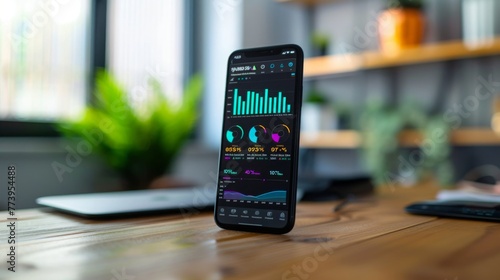 Smartphone Displaying Financial Graphs on Desk