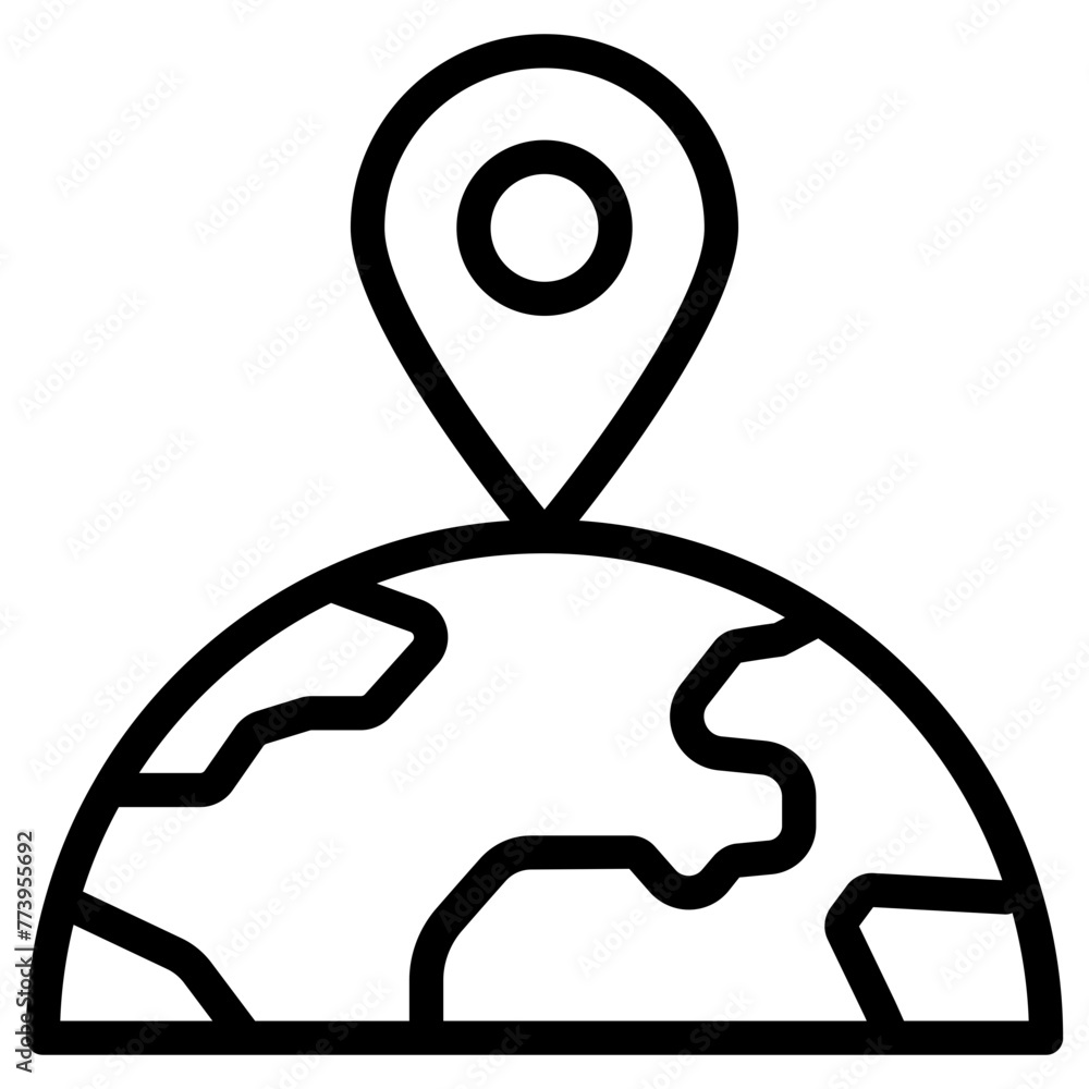Location on globe, location marker icon. Globe with location marker Location on globe, location marker icon. Globe with location marker