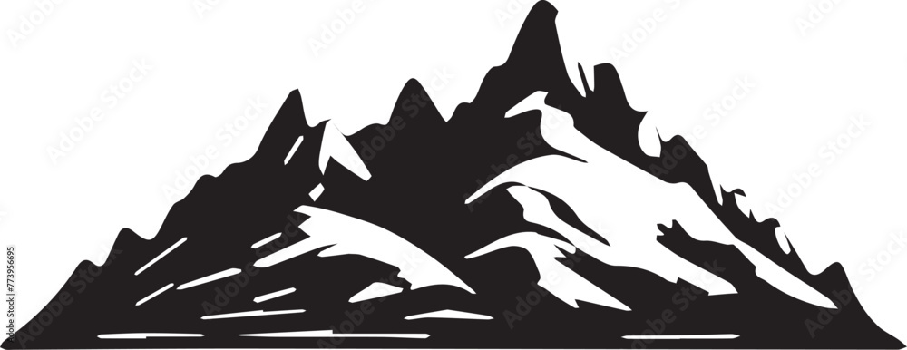 Stark black and white vector graphic of a rugged mountain peak Stock ...