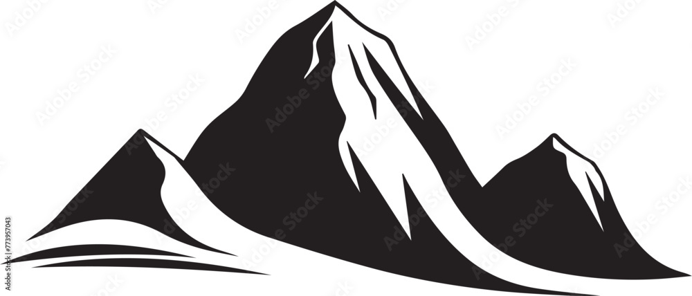 Stark black and white vector graphic of a rugged mountain peak Stock ...
