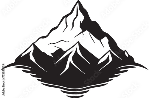 Stark black and white vector graphic of a rugged mountain peak