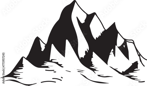 Stark black and white vector graphic of a rugged mountain peak