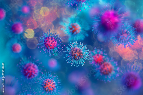 A bunch of colorful viruses are floating in the air photo