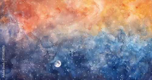 Astro-Chic A Colorful, Watercolor-Inspired Painting of the Moon and Stars Generative AI