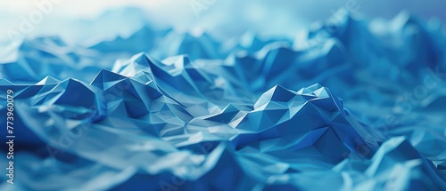 Abstract blue polygonal low poly tech landscape backdrop. 3D Rendering