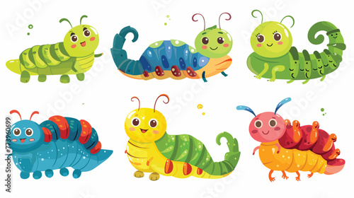 Cartoon funny Caterpillar collection set flat vector i