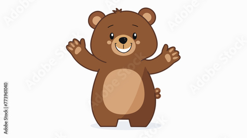 Cartoon funny little bear presenting flat vector isolated