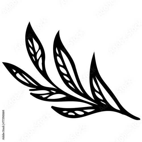 Hand drawn leaves line Symbol visual illustration Floral branch and minimalist flowers for logo or tattoo. Hand drawn line wedding herb, elegant leaves for invitation Botanical rustic trendy greenery