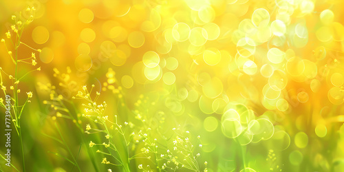 A close up of grass with the sun in the background Spring nature background with green grass, flowers and boke background. 