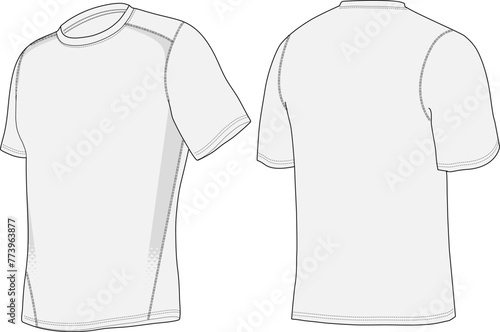 Performance shirt technical fashion illustration front and back view. Vector template for sport t-shirt activewear sportswear soccer or base layer design. photo