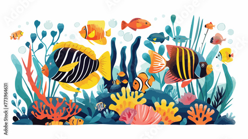 Cartoon tropical fish with Beautiful Underwater World