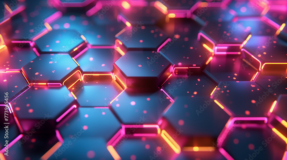 Hexagon background with colorful light effects, created with generative AI technology Hexagon background with colorful light effects, created with generative AI technology