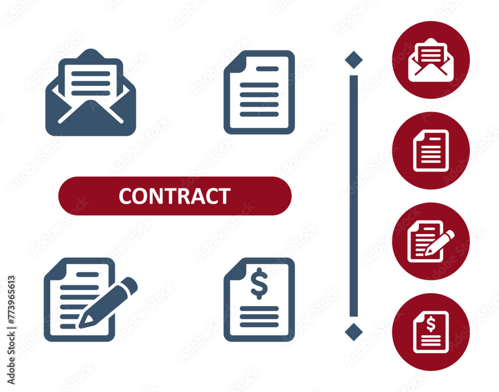 Contract Icons. Form, Document, Letter, Bill, Will, Message, Writing Icon