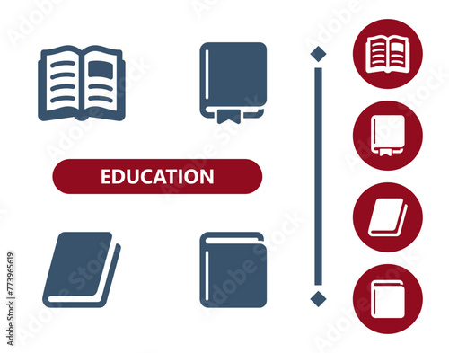 Education icons. School, book, books, library, schoolbook, textbook, manual icon