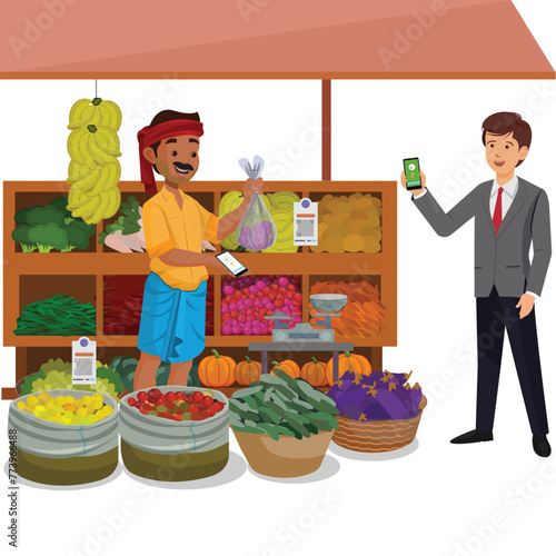 Indian Vegetable Vendor, selling vegetables using UPI