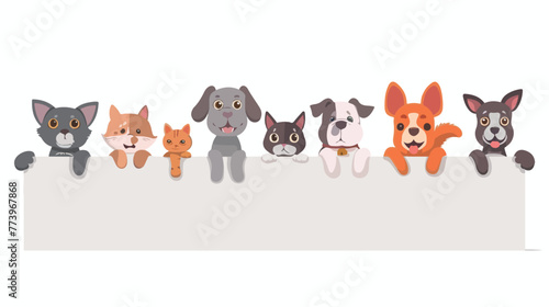 Cute cartoon pets collection with blank board sign © Mishab