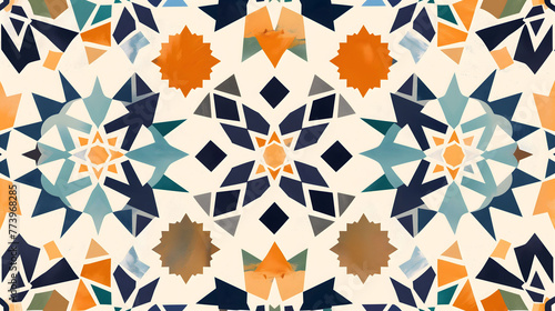 Colorful Flat Design Arabesque symmetrical Pattern for Creative Background