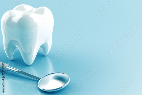 dental care concept  white teeth on blue background