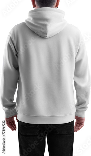 Mockup white hoodie on a man, png, back view © olegphotor