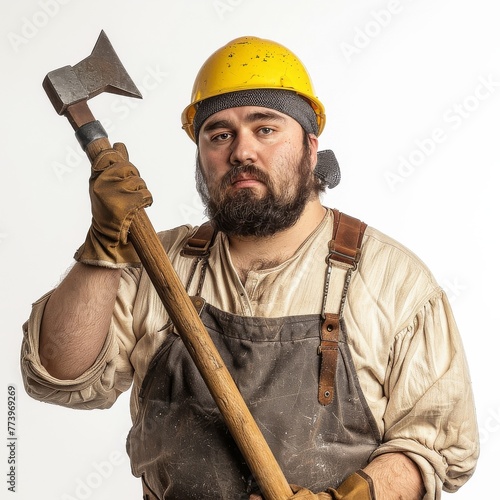 Construction Worker With Hammer and Hard Hat