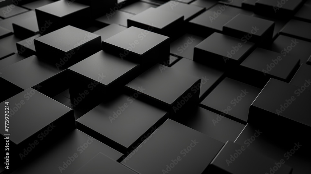 3D Background Featuring a Grid of Black Square Shapes Floating in Space. Futuristic Abstract Concept. 3D Background Featuring a Grid of Black Square Shapes Floating in Space. Futuristic Abstract Concept.