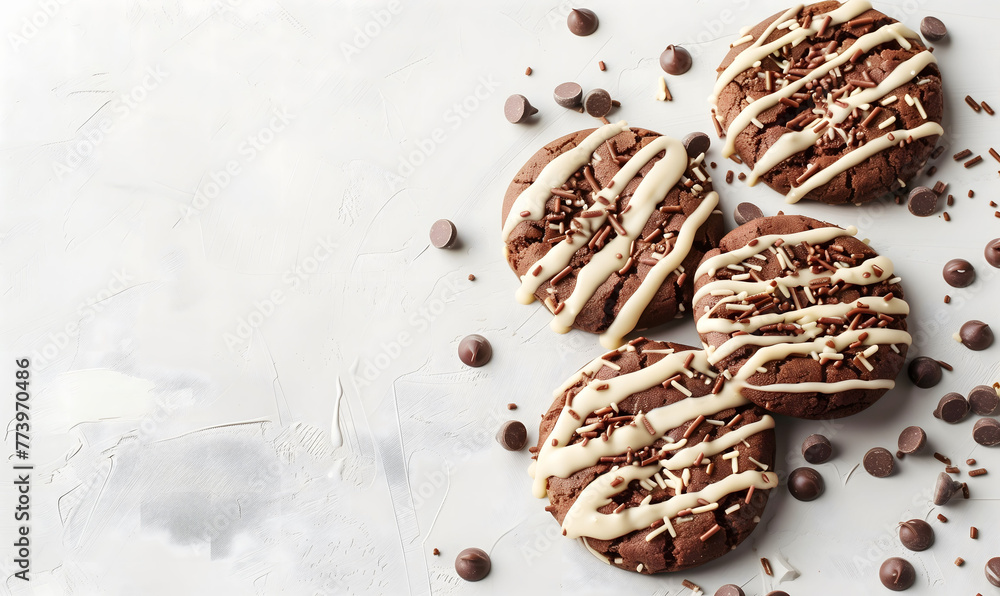 Gourmet Chocolate Cookies with White Chocolate on a white background Gourmet Chocolate Cookies with White Chocolate on a white background