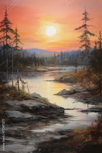 Wilderness Twilight: Calm River Landscape