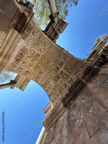 Collage of famous landmarks: Hadrian's Gate old town Kaleici district in popular resort city Antalya, Turkey