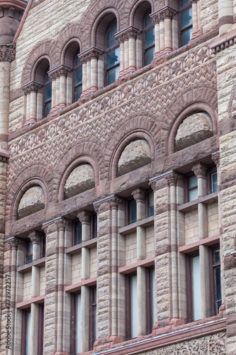 Colonial architectural features of the Old City Hall building in Toronto, Canada