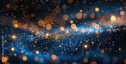 Abstract Glitter Particles Background in Blue and Gold