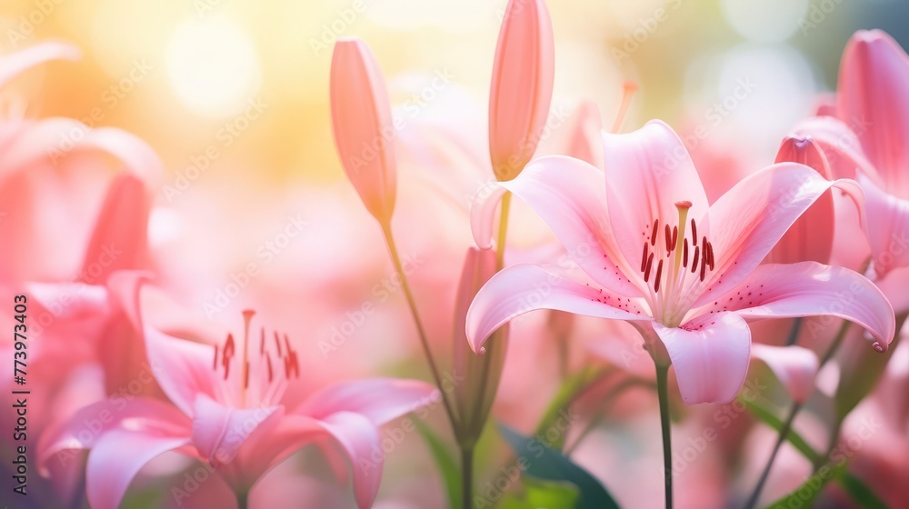 Beautiful blurred pink lily flower (very shallow DOF, selective focus)