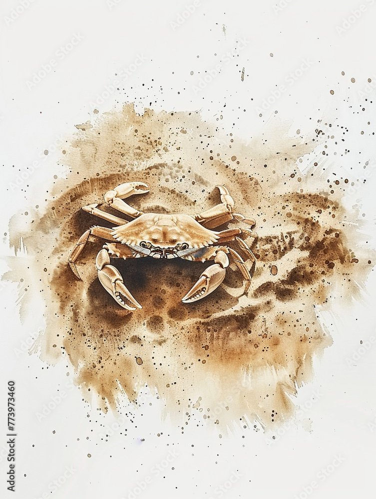 Watercolor clipart of crabs scuttling on the sand, single object, isolated on white
 - obrazy, fototapety, plakaty 