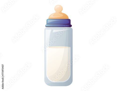 Vector isolated cartoon baby bottle with breast milk or baby formula.