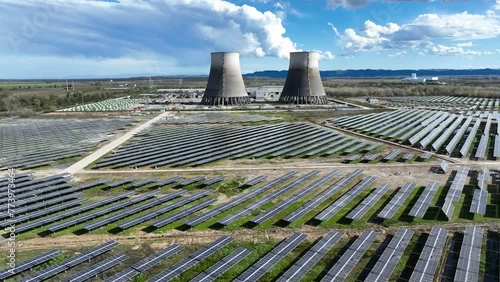 Trino, Italy - April 1, 2024: from nuclear power to photovoltaics: a solar power plant has been built on an area of 130 hectares, with 160,000 modules, a total capacity of  130 GWh
