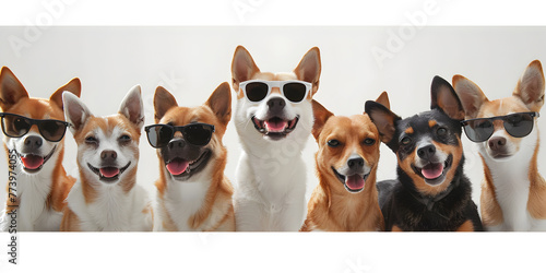 Image of a group of cute dogs sitting,Lovely Dogs Posing Together. 