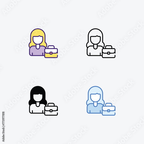 Businesswomam icon in 4 different style vector stock illustration.