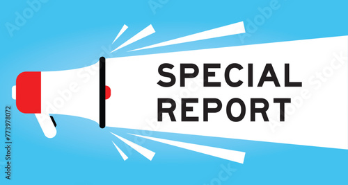 Color megaphone icon with word special report in white banner on blue background