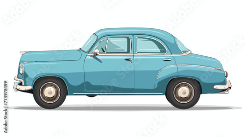 Fully editable vector isolated old funny colored car w © Blue