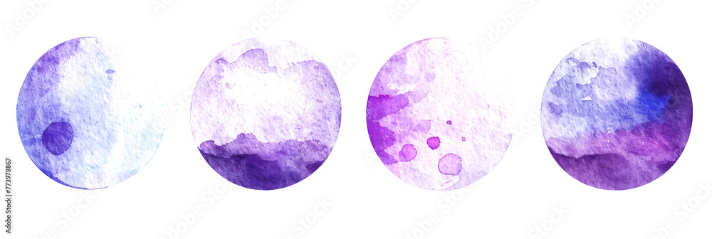 Lavender watercolor circles with rainbow gradient on transparent background.